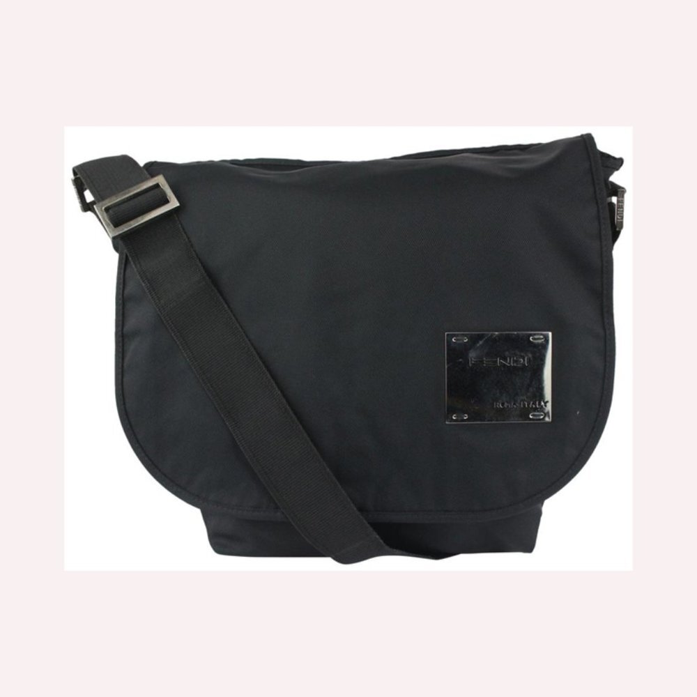 Fendi Black Silver Plaque Messenger Bag 1013f24
